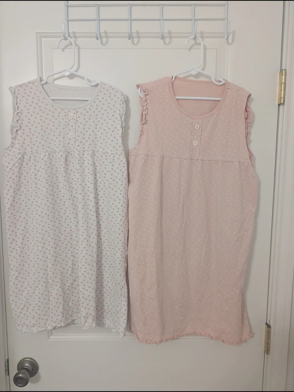 Girls Size M Nightgown Lot 2 Pink Heart Ruffle Sleeveless Pajama Dresses